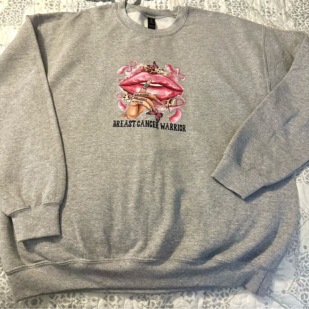 Gildan Gray Breast Cancer Warrior Sweater